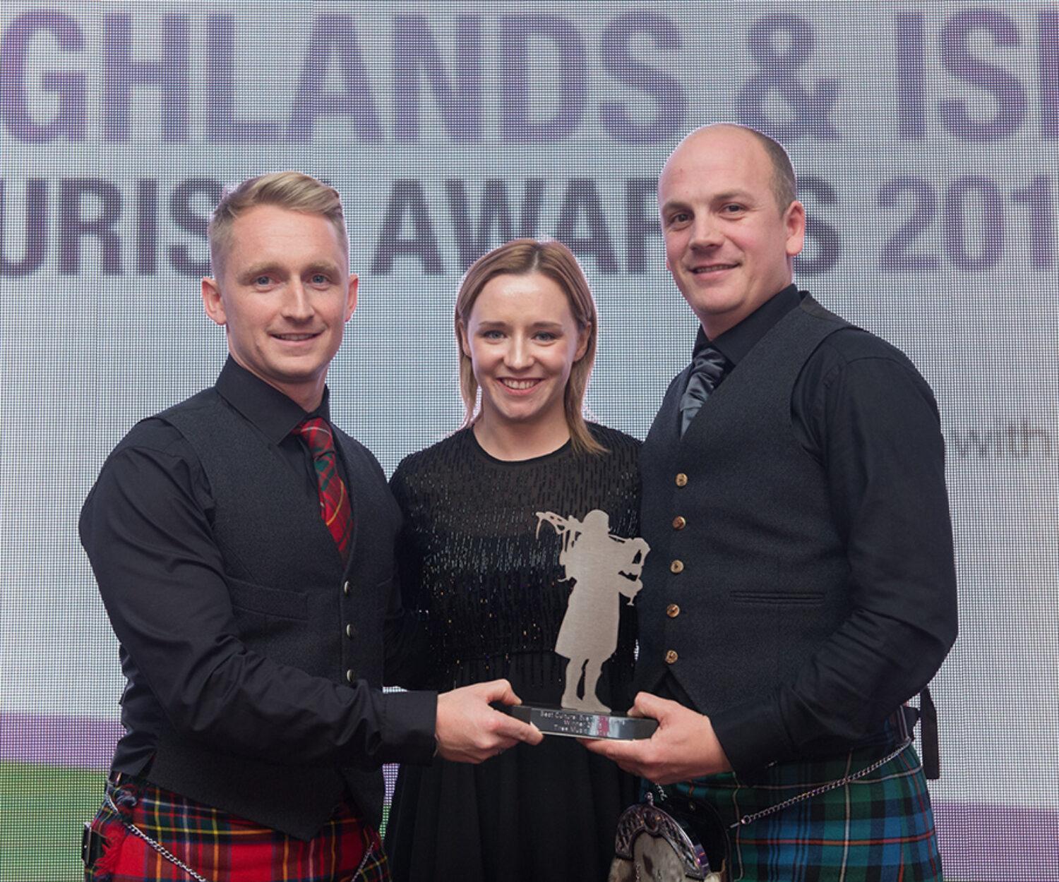 2015 Highlands and Islands Tourism Awards, Drumossie Hotel, Inverness.

Winners - Best Cultural Event or Festival - Tiree Music Festival (left to right) Daniel Gillespie, Kirstin Anderson (Chivas Brothers) and Stewart MacLennan.

Picture: Callum Mackay. Image No. 031183